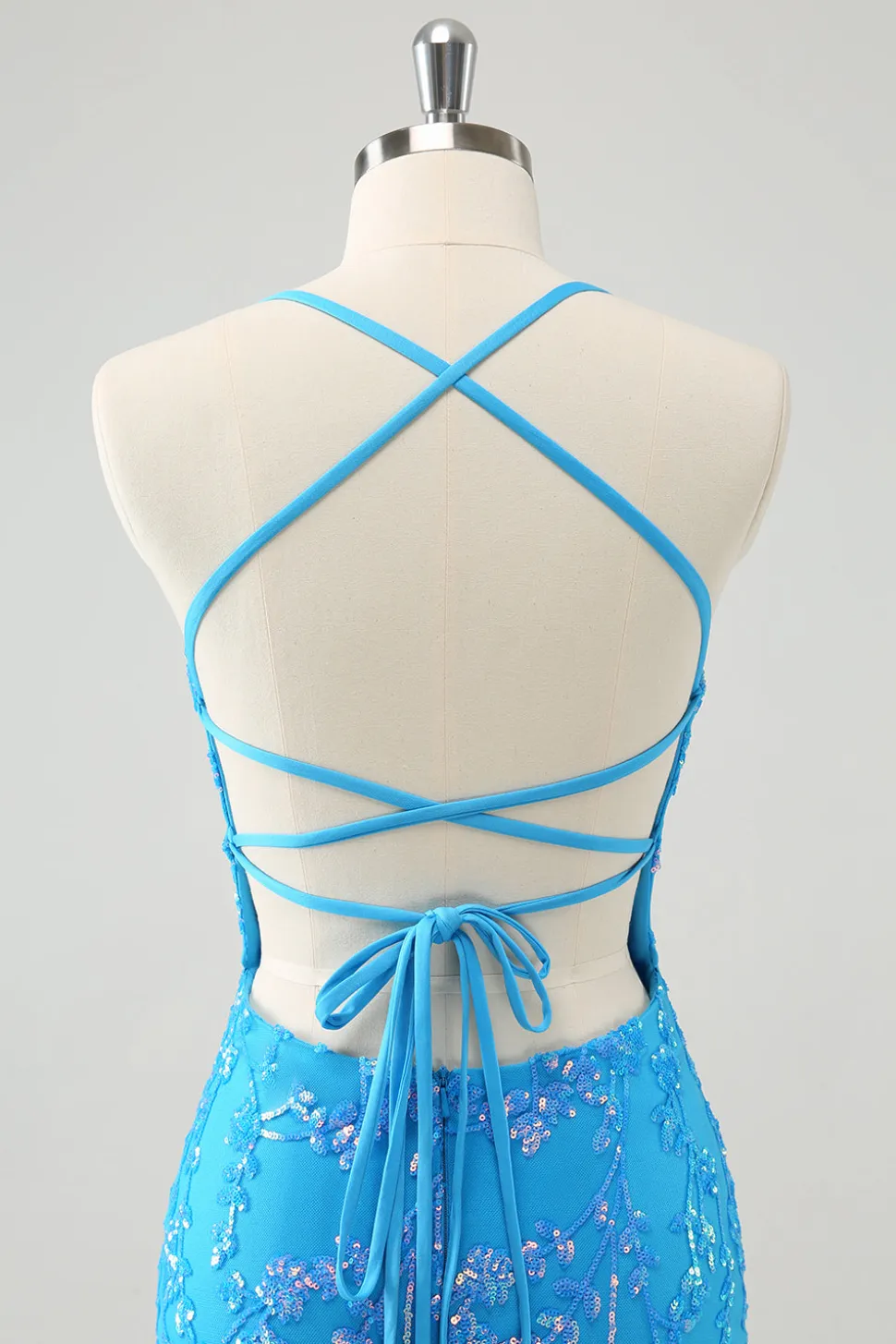 Sparkly Sky Blue Tight Short Homecoming Dress com renda-up para trás