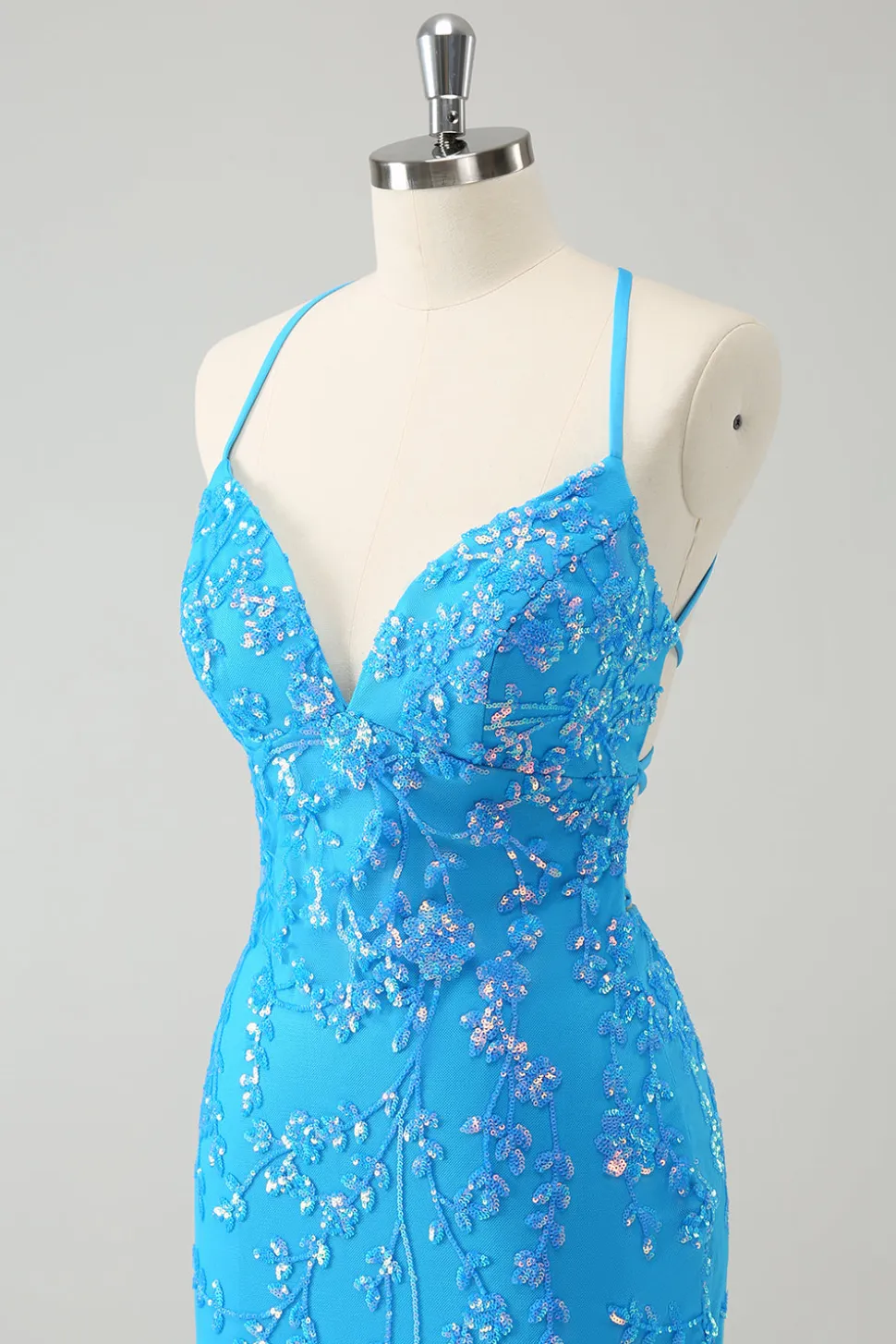 Sparkly Sky Blue Tight Short Homecoming Dress com renda-up para trás