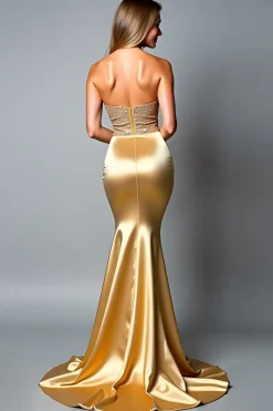 Sparkly Strapless frisado Golden Sheath Prom Dress