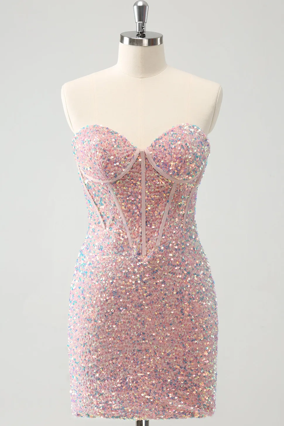 Sparkly Strapless Light Pink Tight Short Homecoming Dress com Sequins