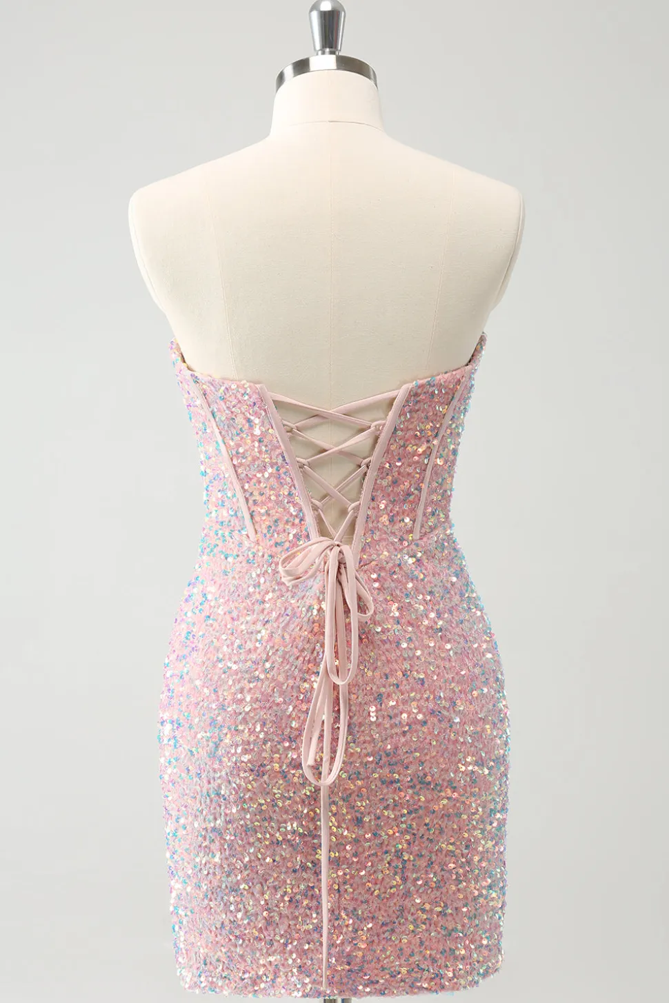 Sparkly Strapless Light Pink Tight Short Homecoming Dress com Sequins