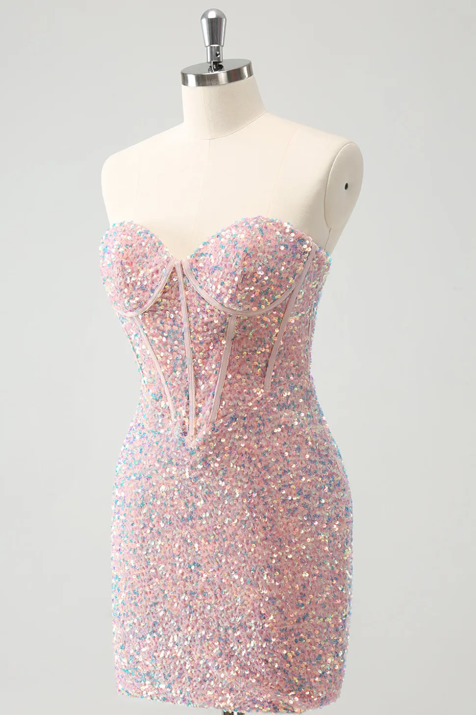 Sparkly Strapless Light Pink Tight Short Homecoming Dress com Sequins