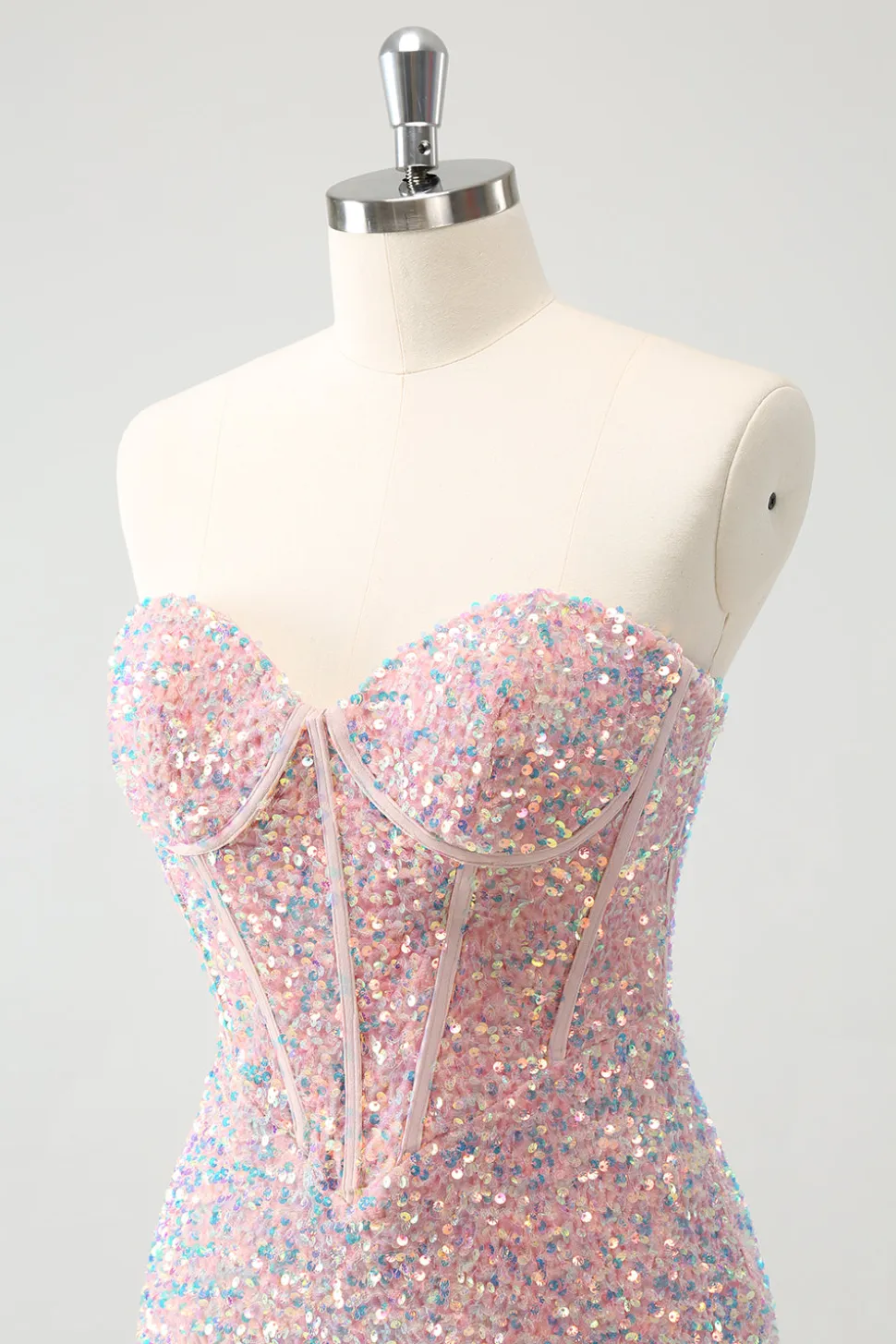 Sparkly Strapless Light Pink Tight Short Homecoming Dress com Sequins