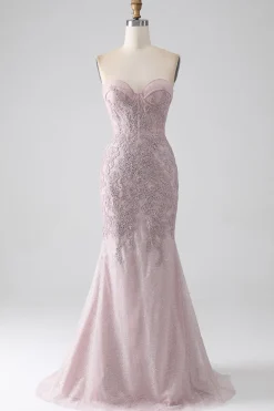 Sparkly Strapless Sereia Corset Prom Dress com Appliques