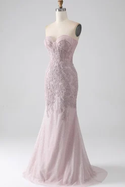 Sparkly Strapless Sereia Corset Prom Dress com Appliques