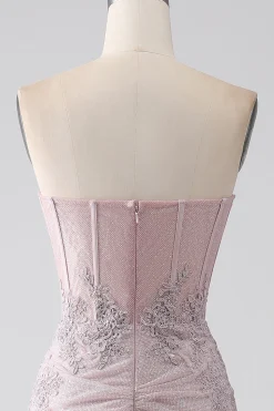 Sparkly Strapless Sereia Corset Prom Dress com Appliques