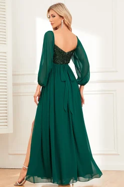 Sparkly Sweetheart mangas longas vestido formal de pinho com lantejoulas