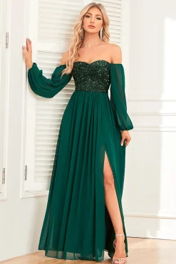 Sparkly Sweetheart mangas longas vestido formal de pinho com lantejoulas