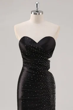 Sparkly Sweetheart vestido de baile de baile de bainha preta com fenda