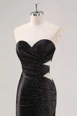 Sparkly Sweetheart vestido de baile de baile de bainha preta com fenda