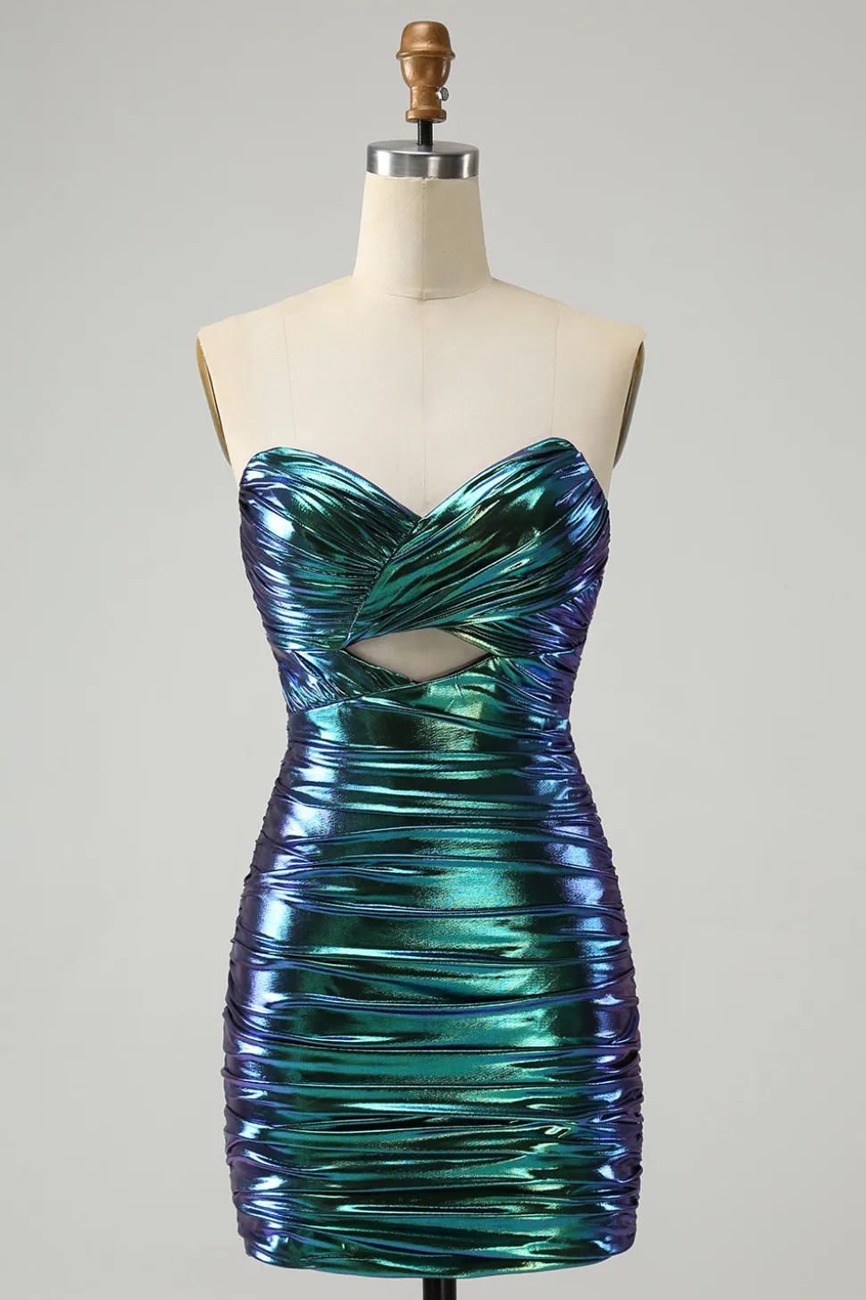 Sparkly Teal Blue Bodycon Querida Ruched Short Homecoming Dress