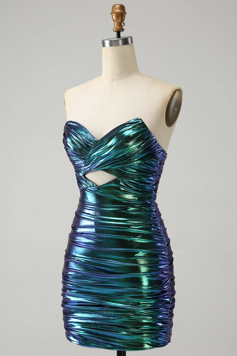 Sparkly Teal Blue Bodycon Querida Ruched Short Homecoming Dress