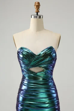 Sparkly Teal Blue Bodycon Querida Ruched Short Homecoming Dress