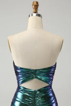 Sparkly Teal Blue Bodycon Querida Ruched Short Homecoming Dress