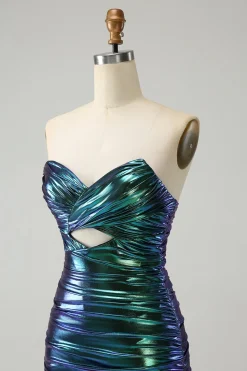 Sparkly Teal Blue Bodycon Querida Ruched Short Homecoming Dress