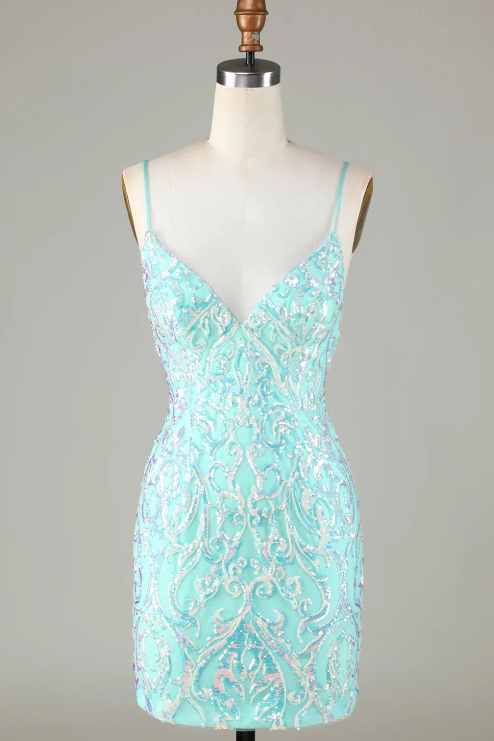 Sparkly Tight Esparguete Correias Verde Homecoming Dress com Backless