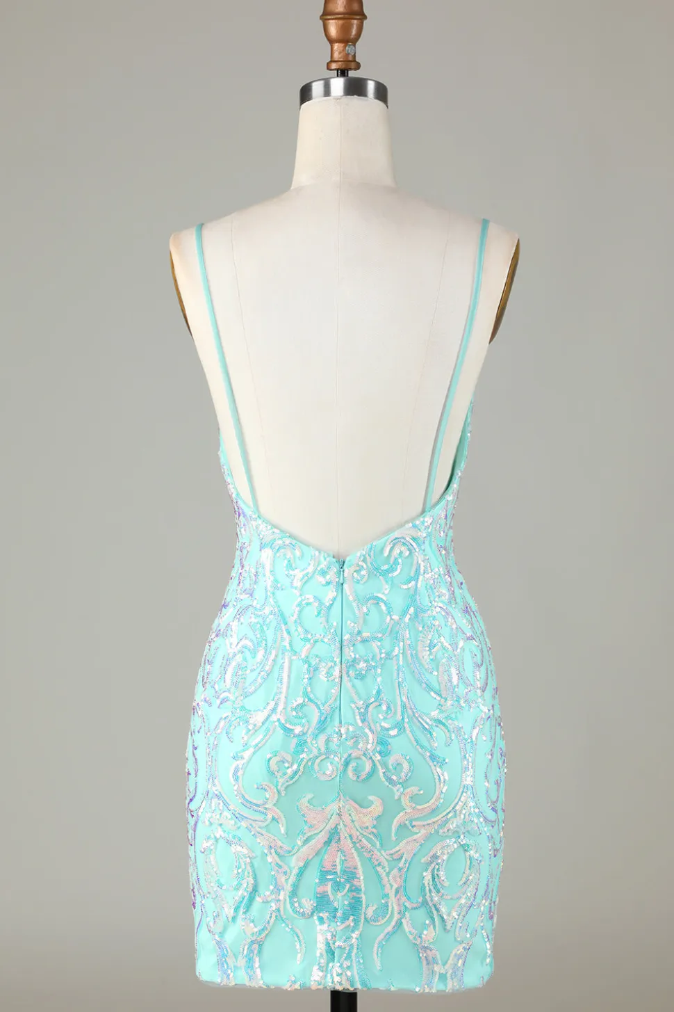 Sparkly Tight Esparguete Correias Verde Homecoming Dress com Backless