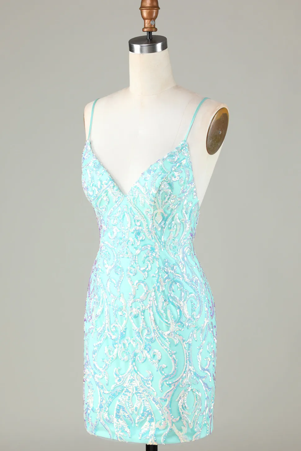 Sparkly Tight Esparguete Correias Verde Homecoming Dress com Backless
