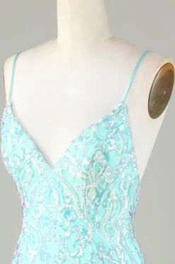 Sparkly Tight Esparguete Correias Verde Homecoming Dress com Backless