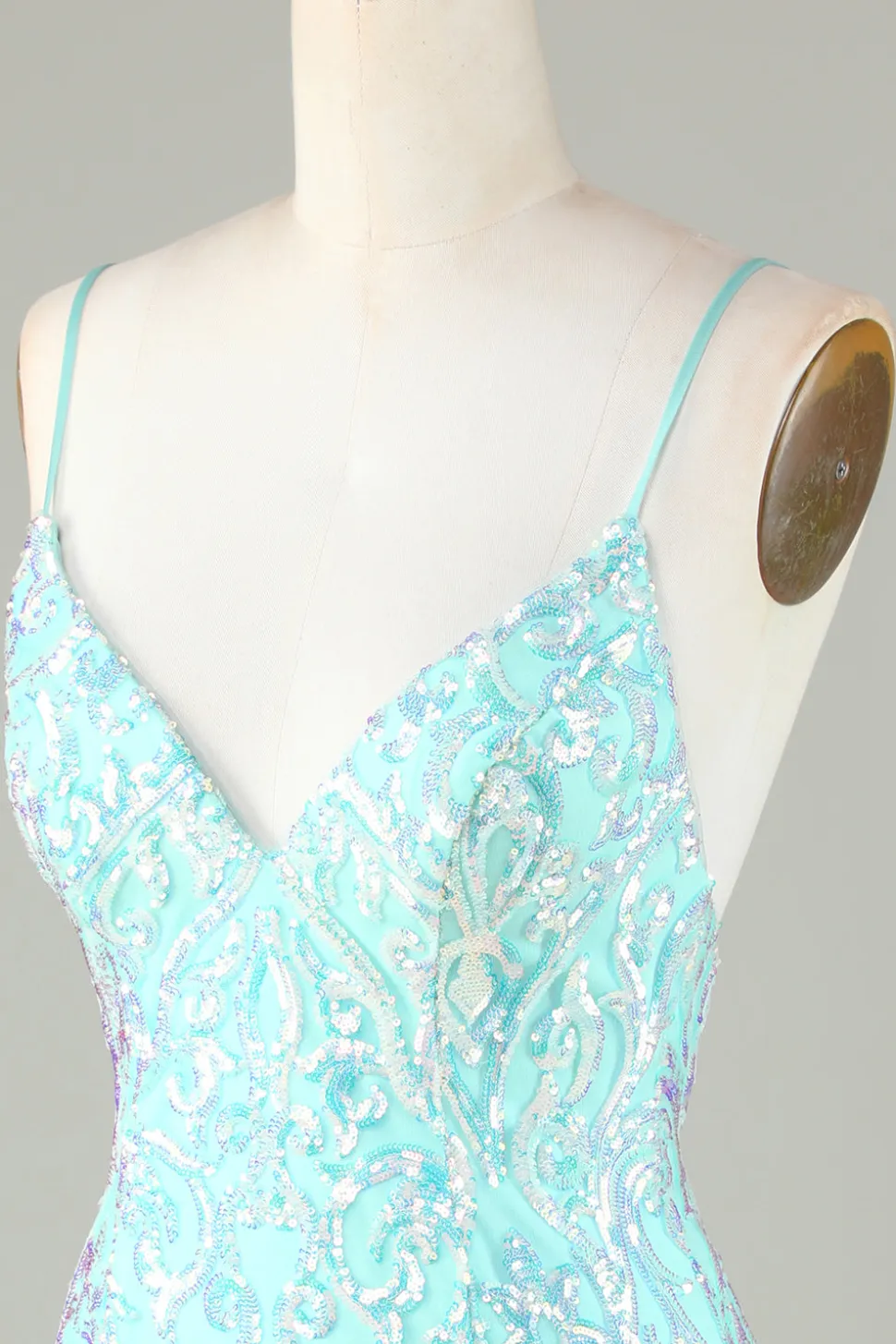 Sparkly Tight Esparguete Correias Verde Homecoming Dress com Backless