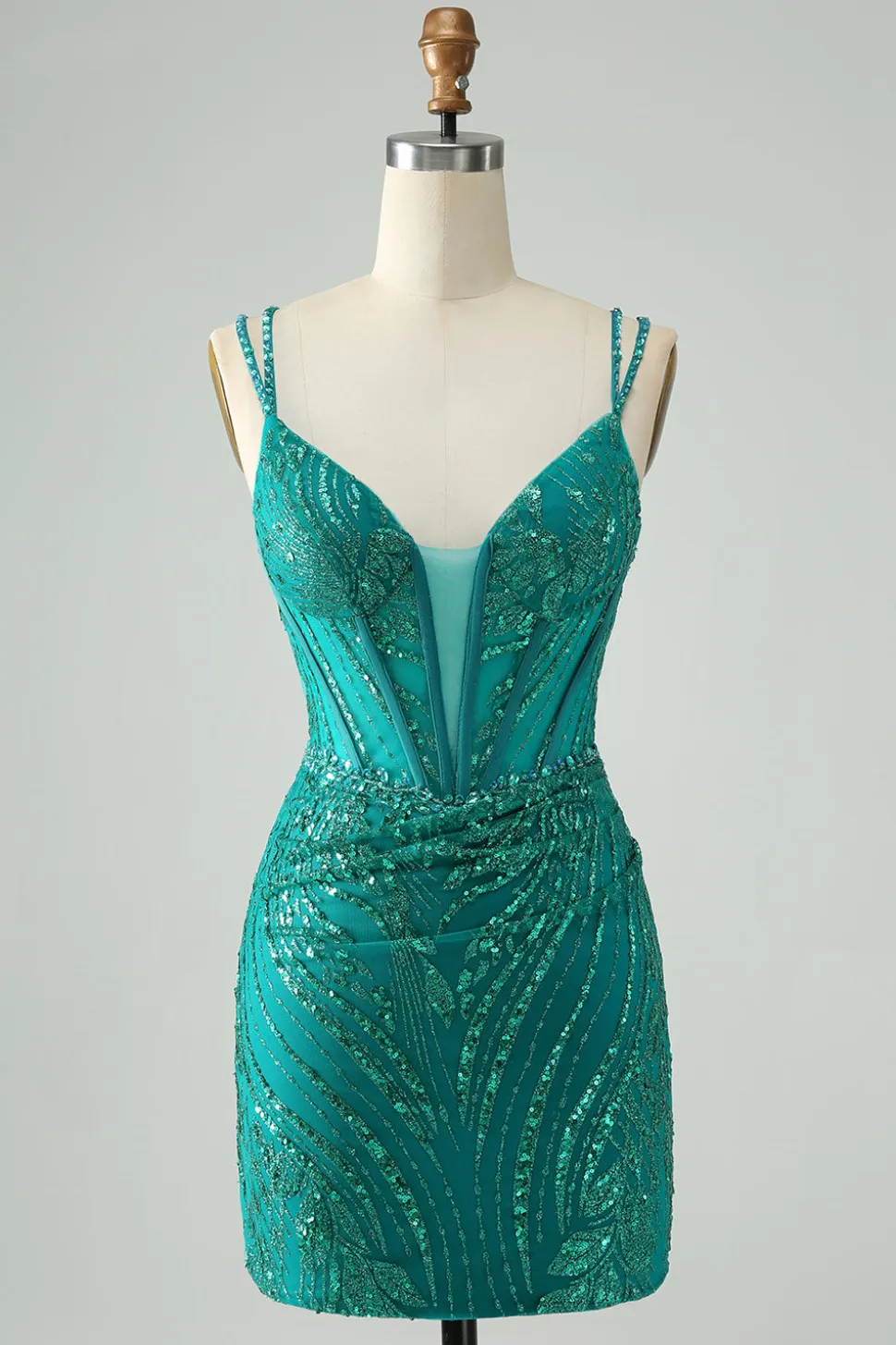 Sparkly verde escuro Bodycon Corset Short Homecoming Dress com Sequins