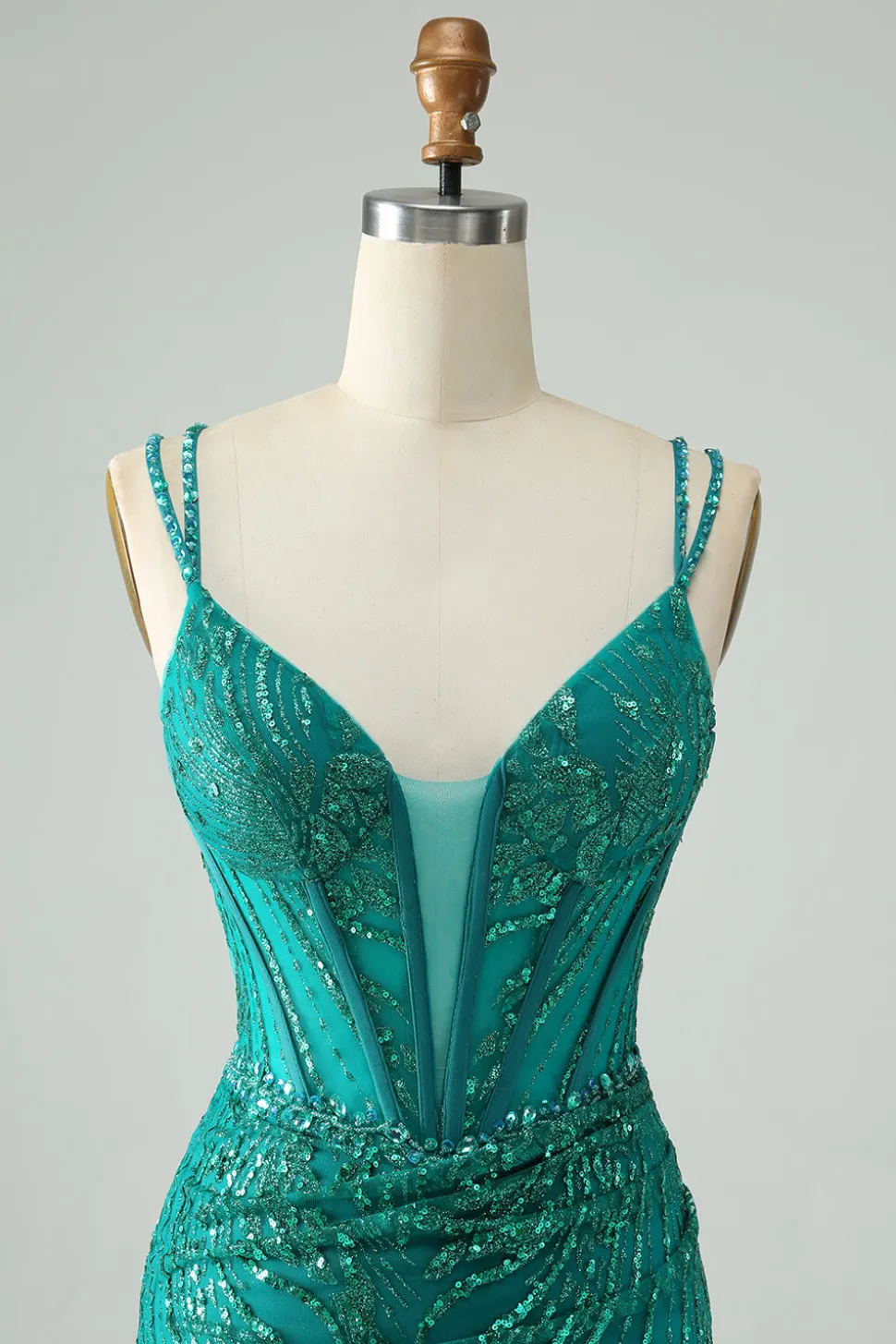 Sparkly verde escuro Bodycon Corset Short Homecoming Dress com Sequins