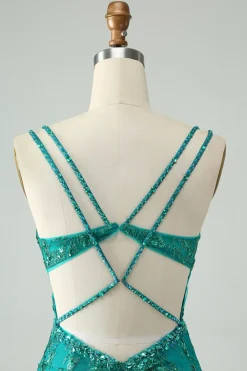 Sparkly verde escuro Bodycon Corset Short Homecoming Dress com Sequins