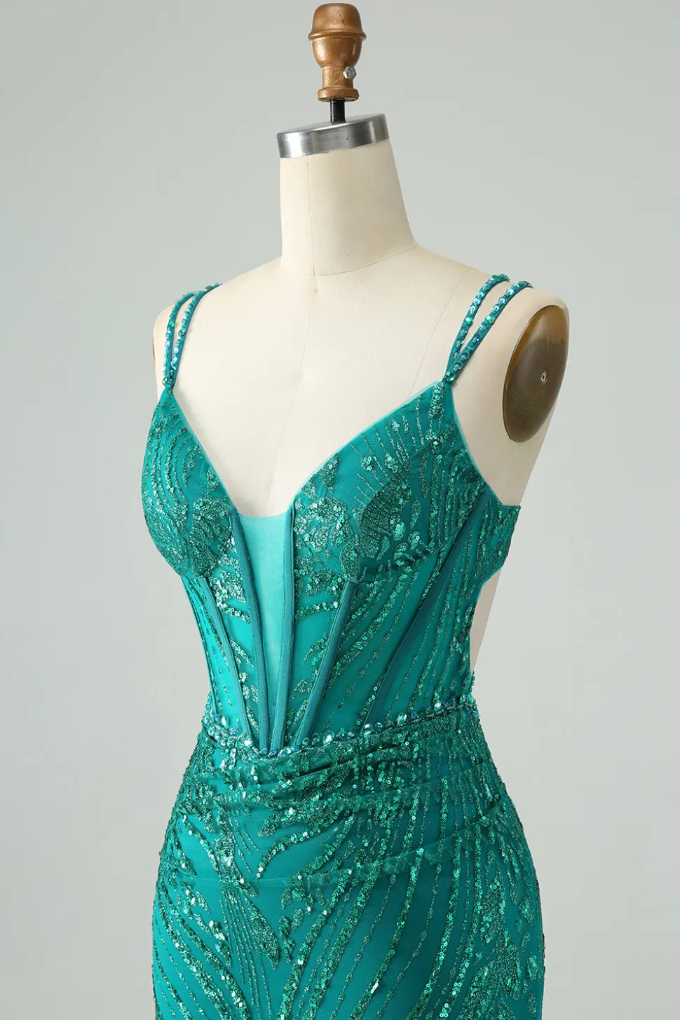 Sparkly verde escuro Bodycon Corset Short Homecoming Dress com Sequins