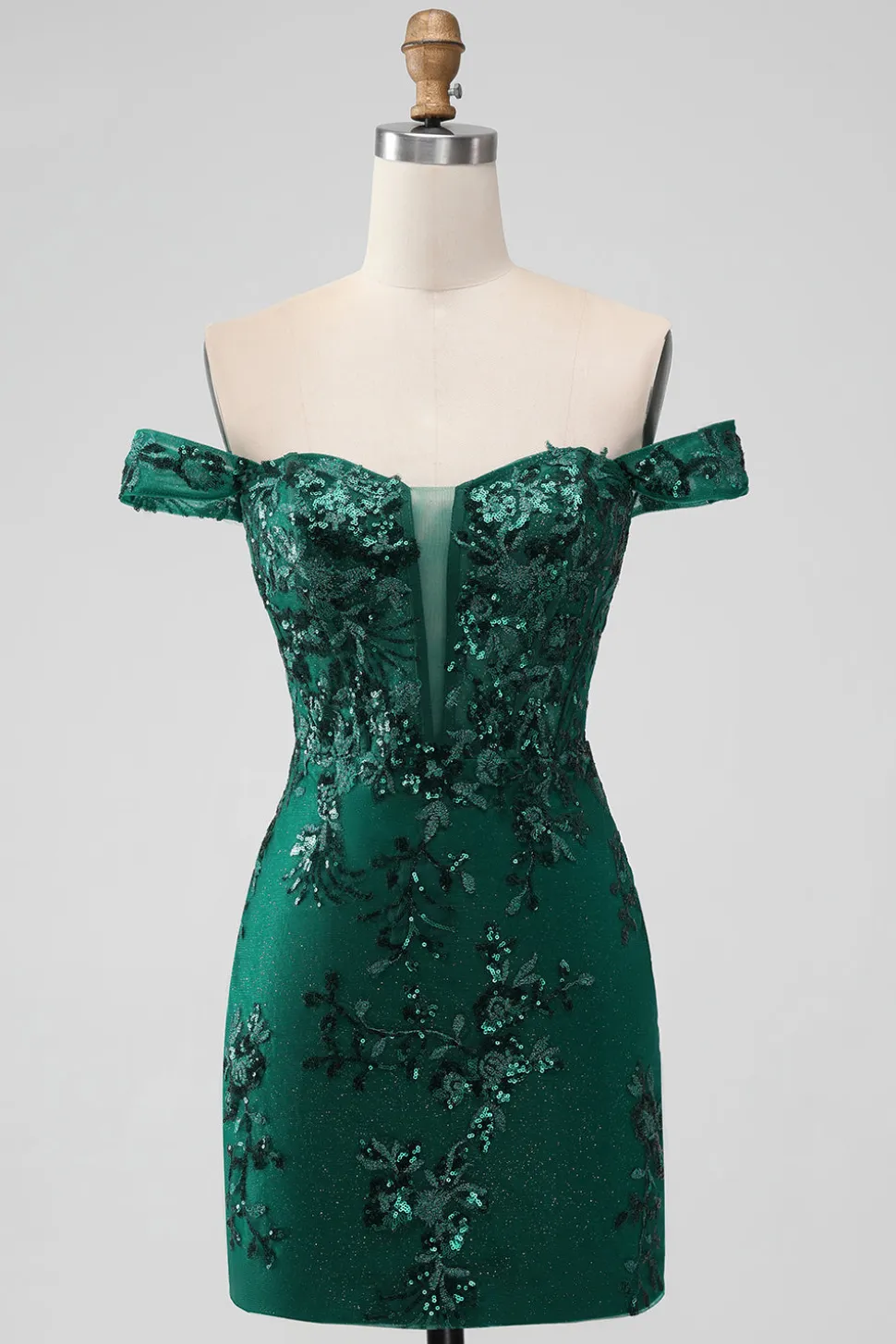 Sparkly verde escuro fora do ombro apertado curto Homecoming Dress com Sequins