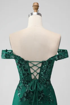 Sparkly verde escuro fora do ombro apertado curto Homecoming Dress com Sequins