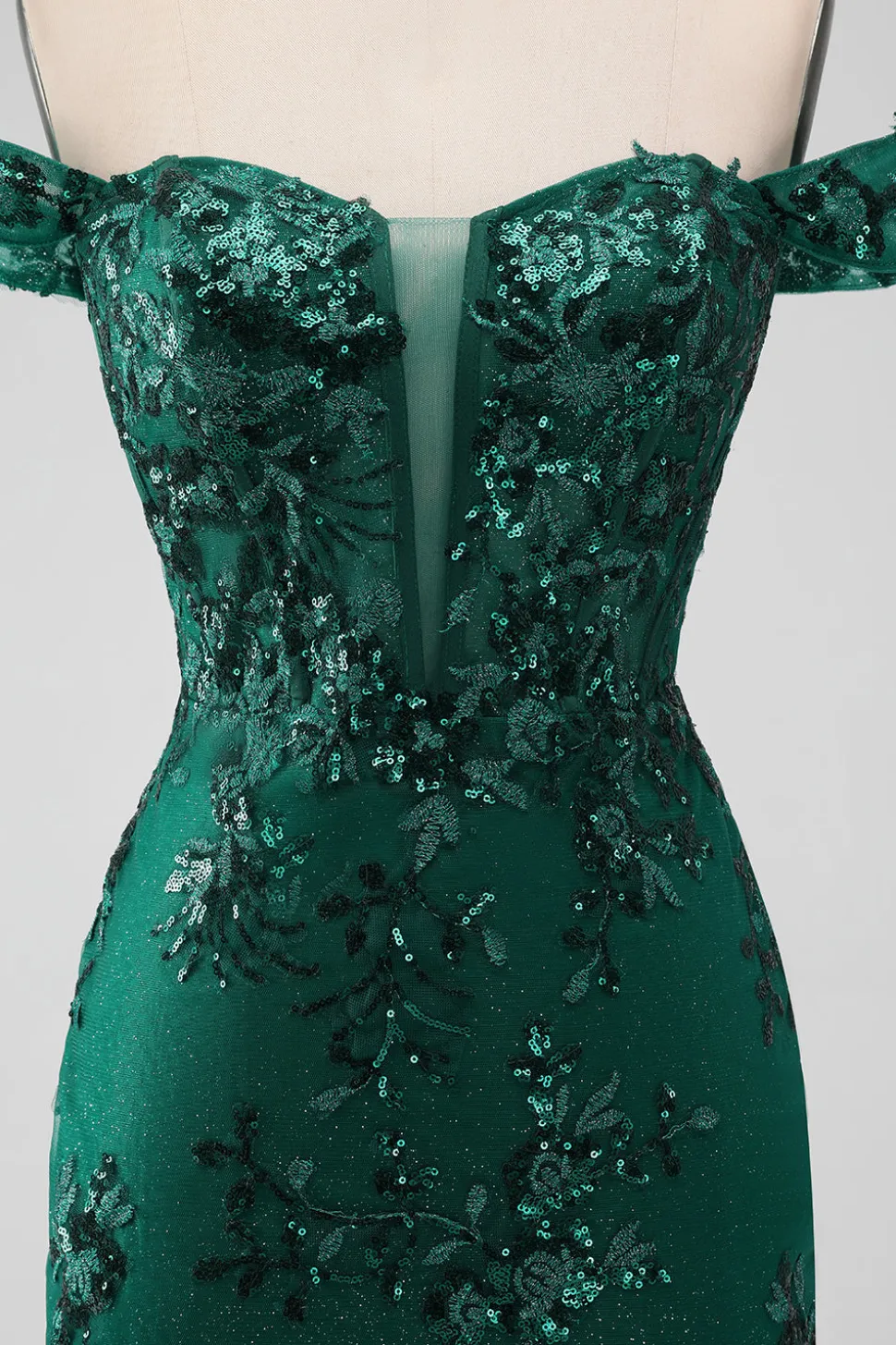 Sparkly verde escuro fora do ombro apertado curto Homecoming Dress com Sequins