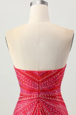 Sparkly vermelho frisado curto apertado Homecoming Dress com fenda