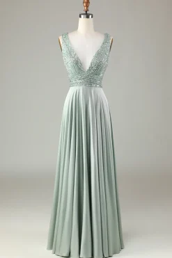 Sparkly V-Neck Matcha vestido de dama de honra com lantejoulas
