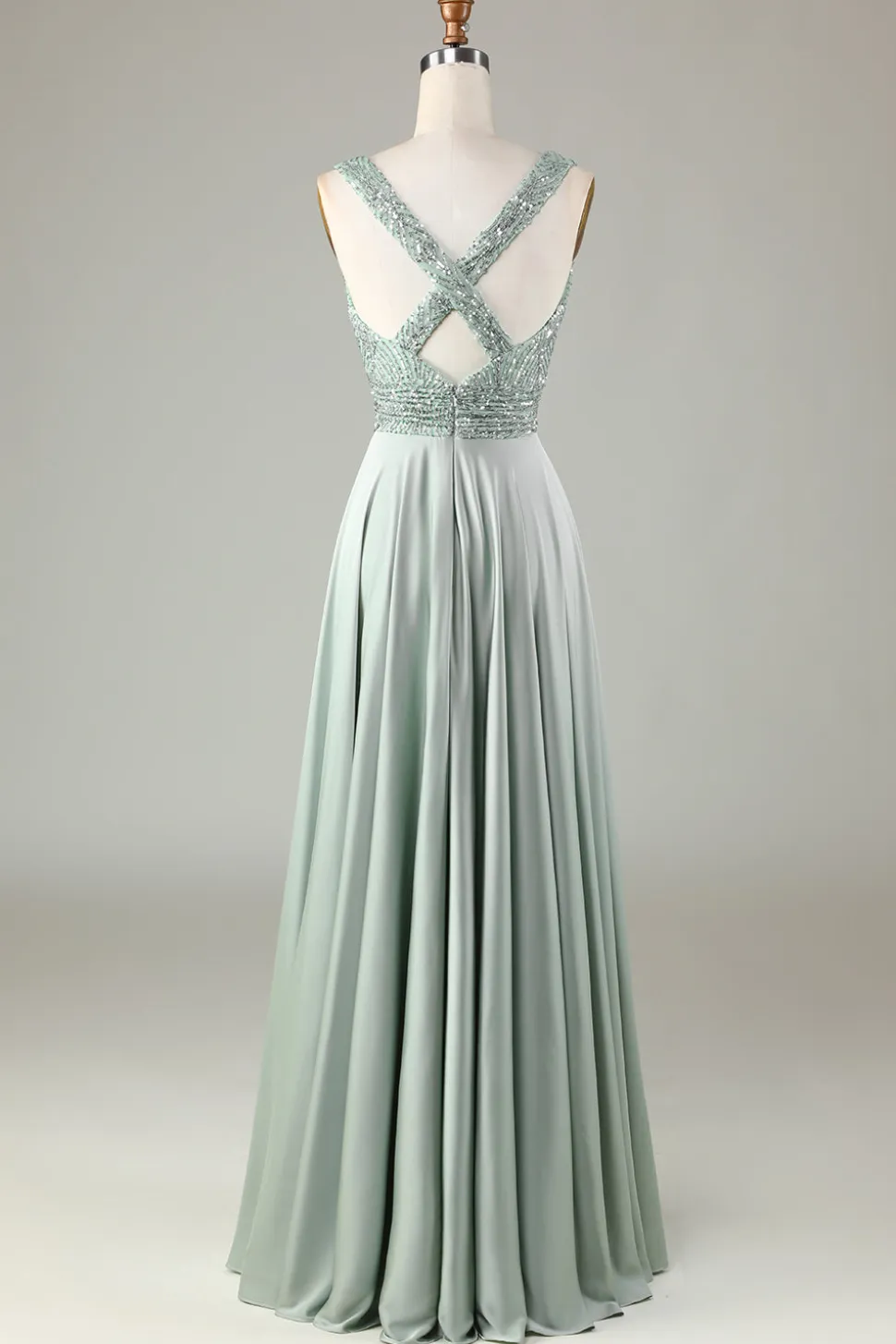 Sparkly V-Neck Matcha vestido de dama de honra com lantejoulas
