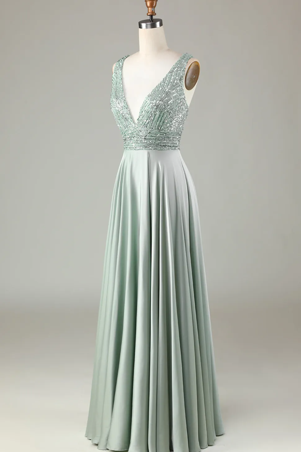 Sparkly V-Neck Matcha vestido de dama de honra com lantejoulas