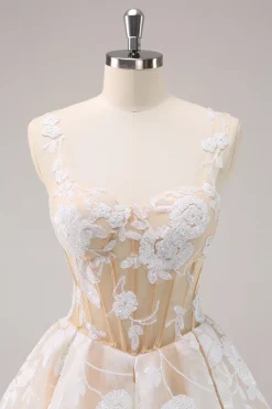 Sparkly White A-Line Floral Corset Vestido Curto Homecoming
