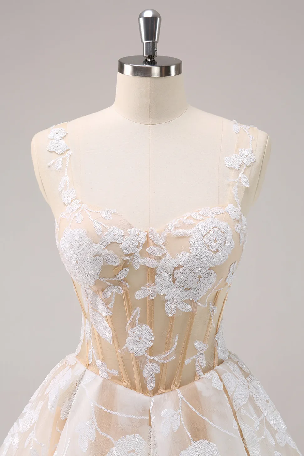 Sparkly White A-Line Floral Corset Vestido Curto Homecoming