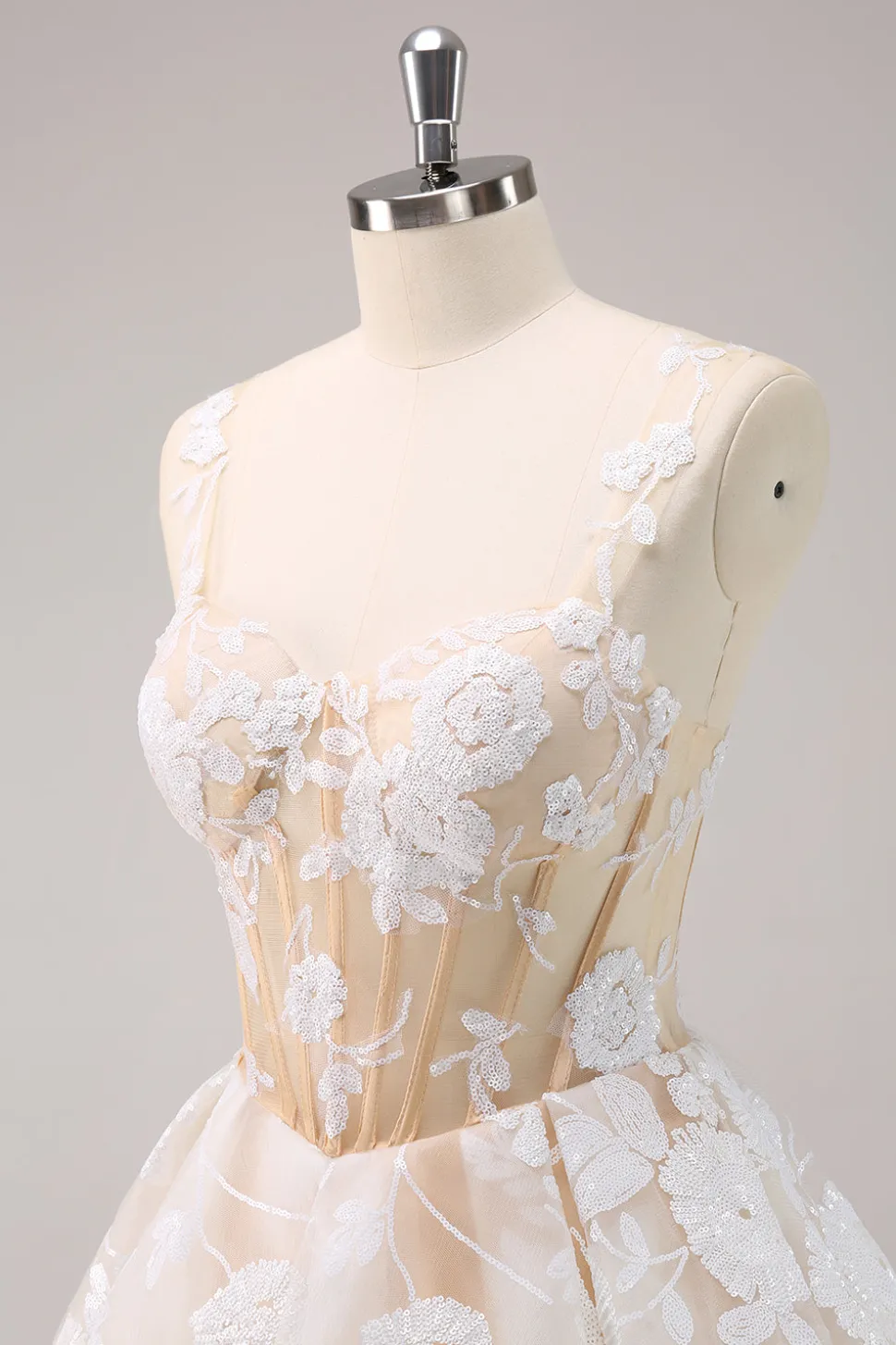 Sparkly White A-Line Floral Corset Vestido Curto Homecoming