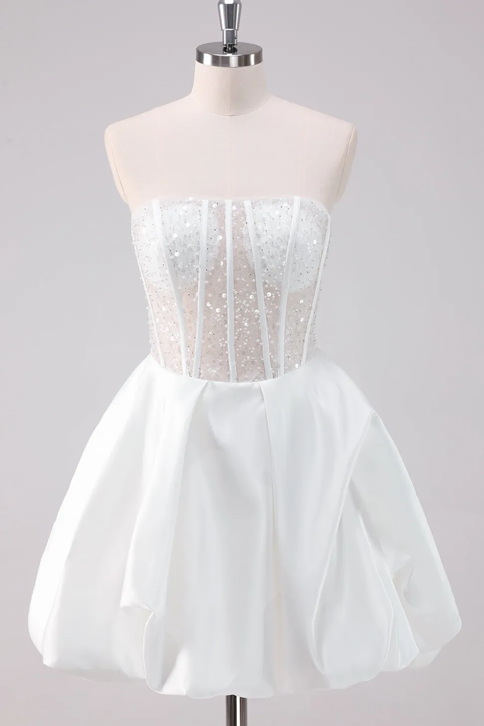 Sparkly White A-Line Strapless Vestido Curto Homecoming