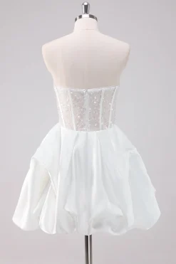 Sparkly White A-Line Strapless Vestido Curto Homecoming