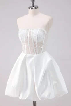 Sparkly White A-Line Strapless Vestido Curto Homecoming