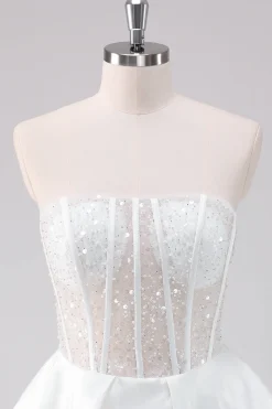 Sparkly White A-Line Strapless Vestido Curto Homecoming