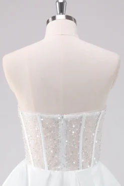 Sparkly White A-Line Strapless Vestido Curto Homecoming