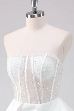 Sparkly White A-Line Strapless Vestido Curto Homecoming