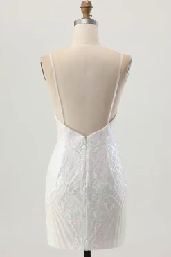 Sparkly White Bodycon Backless Sequin Vestido Curto Homecoming