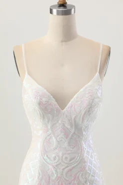 Sparkly White Bodycon Backless Sequin Vestido Curto Homecoming