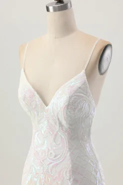 Sparkly White Bodycon Backless Sequin Vestido Curto Homecoming