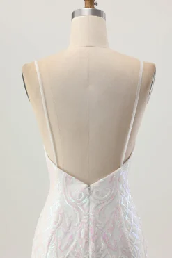 Sparkly White Bodycon Backless Sequin Vestido Curto Homecoming