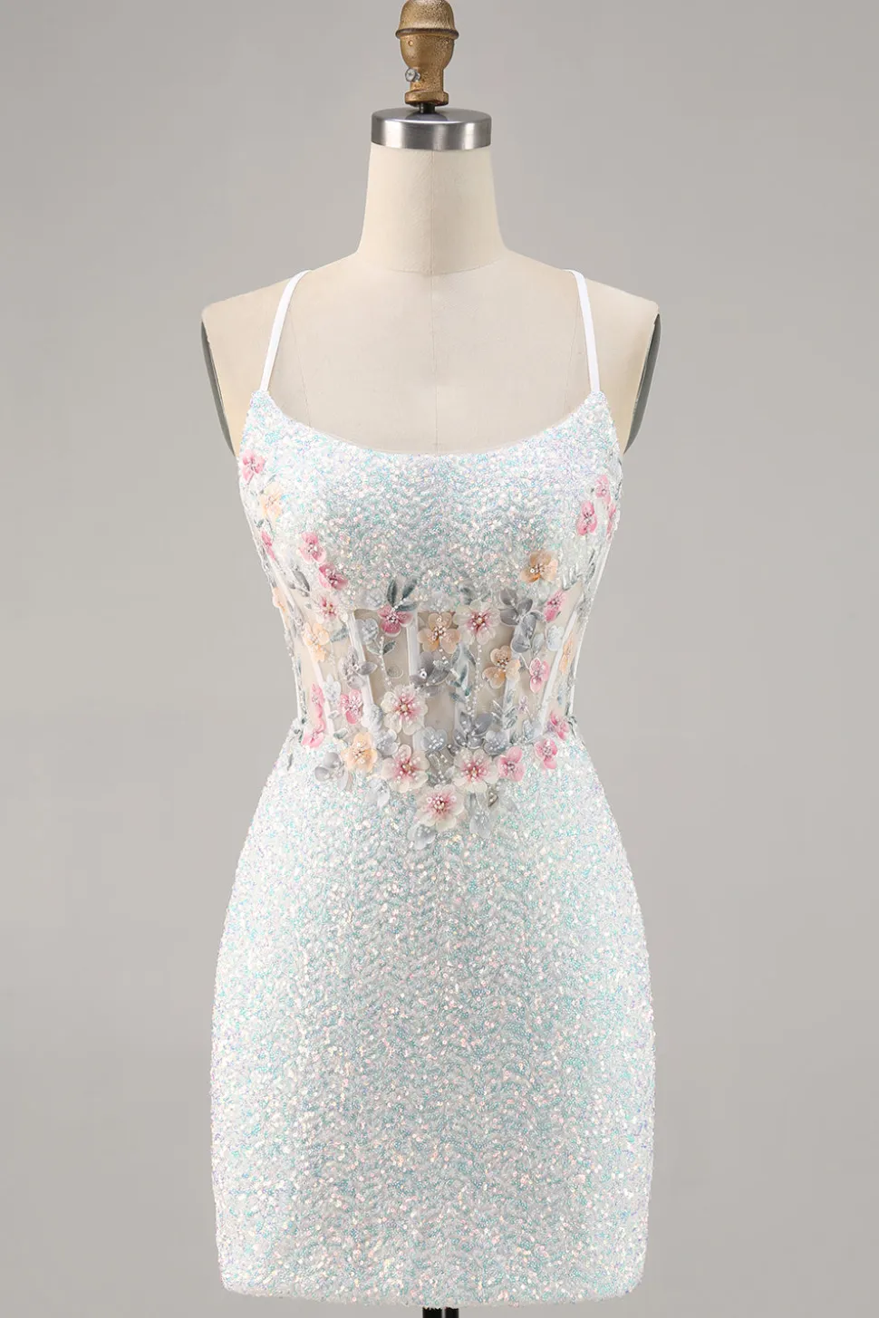 Sparkly White Bodycon Corset Homecoming Vestido com Apliques