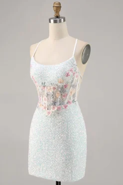 Sparkly White Bodycon Corset Homecoming Vestido com Apliques